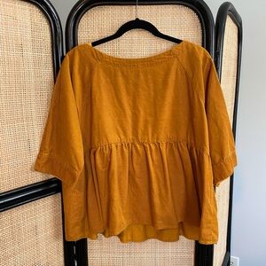 Anthropologie Mustard Peplum Short-Sleeve Blouse